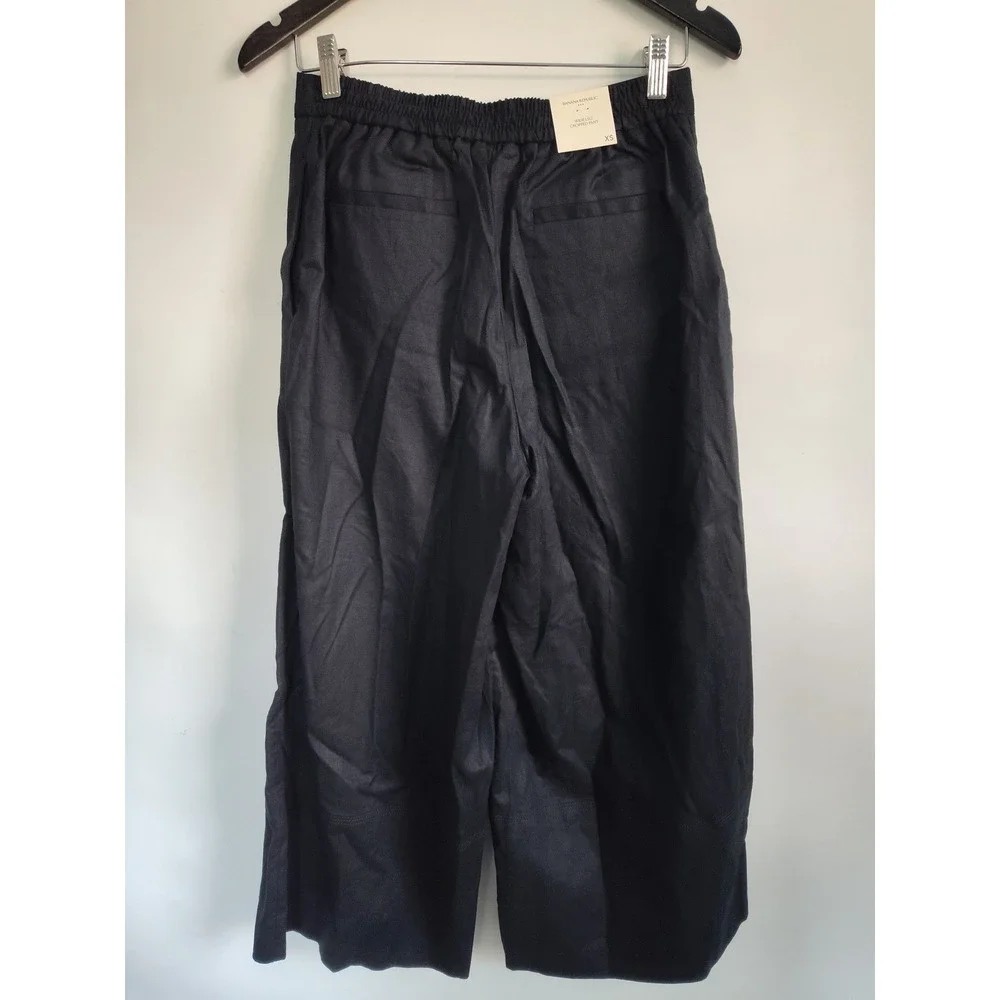 New Banana Republic Pants Small Linen Blend Cropped Flowy Wide Leg Black Pull On